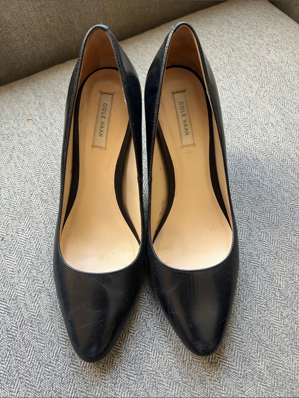 Cole Haan Black Leather Pointed-Toe Pumps